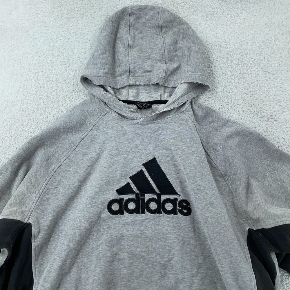 Distressed Vintage Adidas Hoodie Mens XL Gray Raglan Pullover Sweatshirt